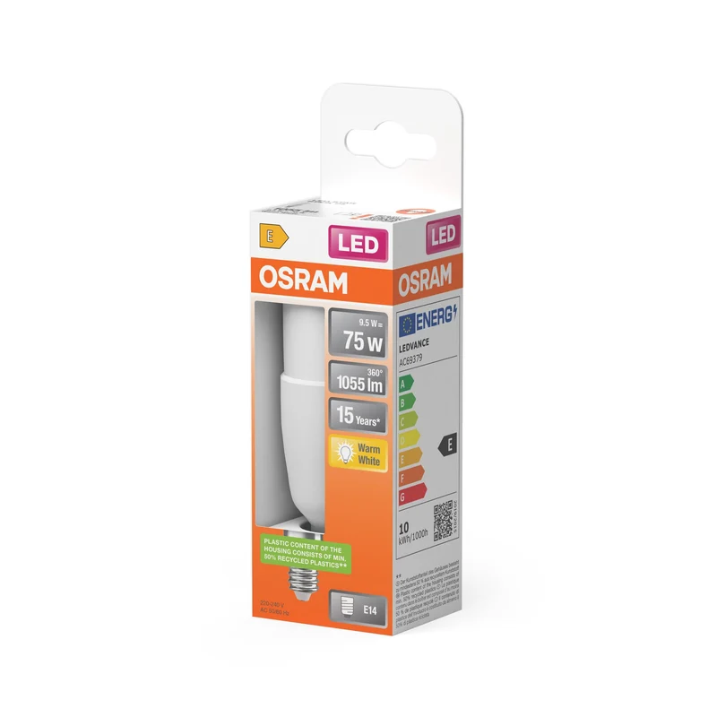 Lampe LED OSRAM LED STAR STICK 9,5W 827 Givrée E14, 1055 lm, 2700 K, blanc chaud