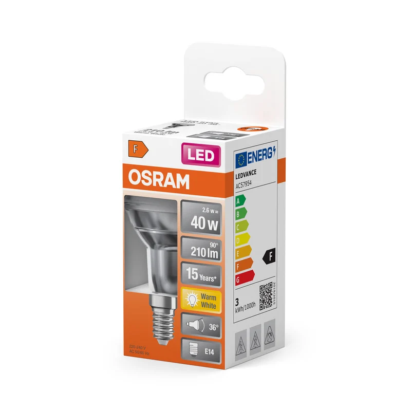 Lampe LED OSRAM LED STAR R50 2,6 W 827 E14, 210 lm, 2700 K, blanc chaud