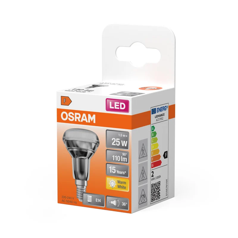 Lampe LED OSRAM LED STAR R39 1,5W 827 E14, 110 lm, 2700 K, blanc chaud