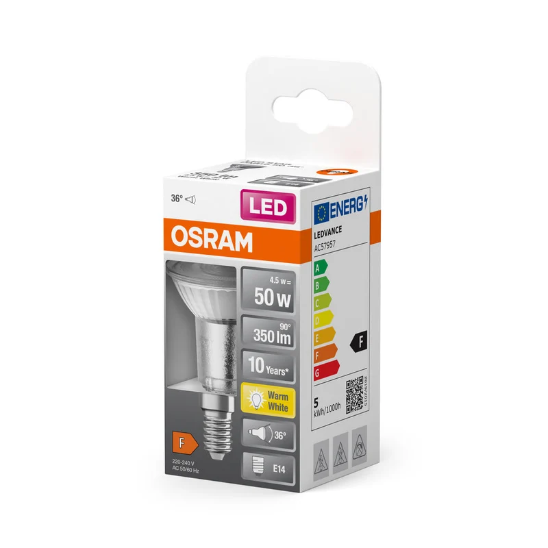 Lampe LED OSRAM LED STAR PAR16 4,5W 827 E14, 350 lm, 2700 K, blanc chaud