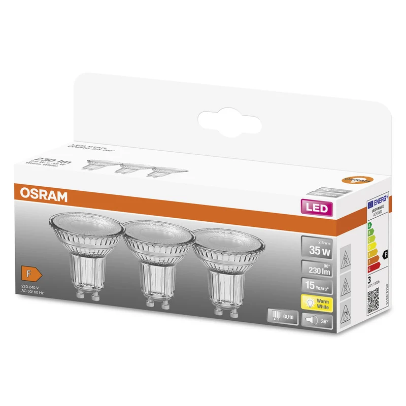Lampe à réflecteur LED OSRAM LED STAR PAR16 2,6 W 827 GU10, 230 lm, 2700 K, blanc chaud, lot de 3