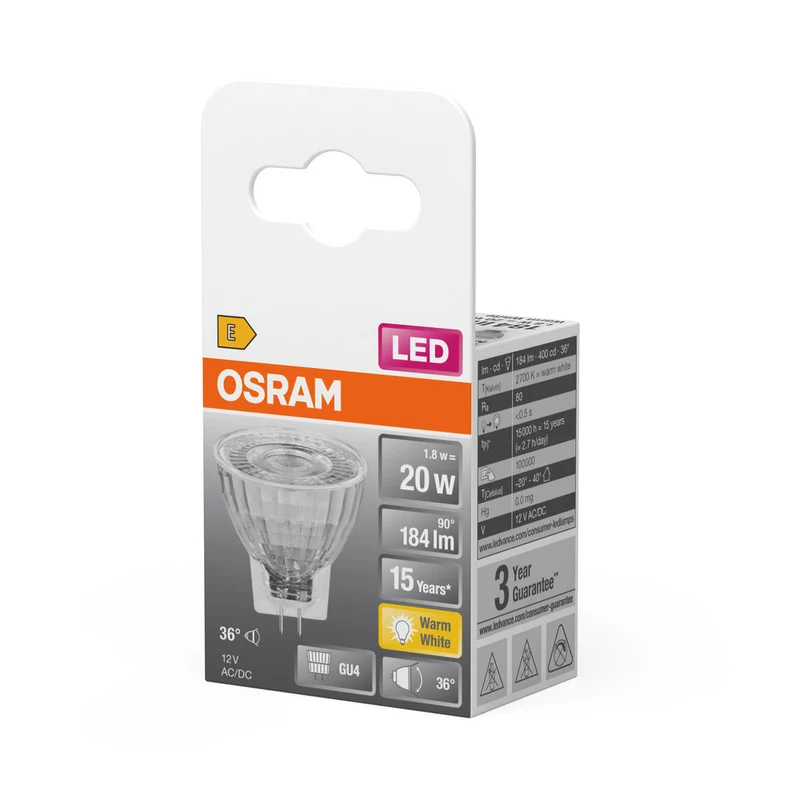 Lampe à réflecteur LED OSRAM LED STAR MR11 12 V 1,8 W 827 GU4, 184 lm, 2700 K, blanc chaud
