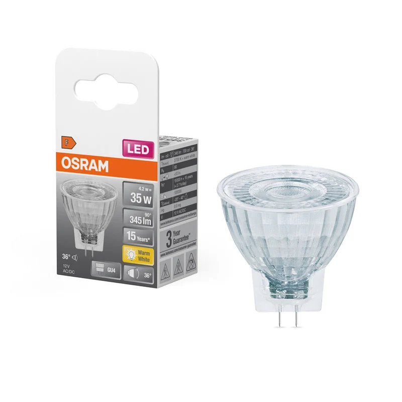 Lampe à réflecteur LED OSRAM LED STAR MR11 12 V 4,2 W 827 GU4, 345 lm, 2700 K, blanc chaud
