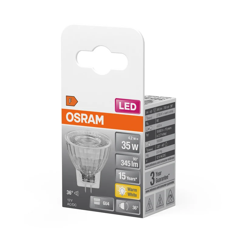 Lampe à réflecteur LED OSRAM LED STAR MR11 12 V 4,2 W 827 GU4, 345 lm, 2700 K, blanc chaud