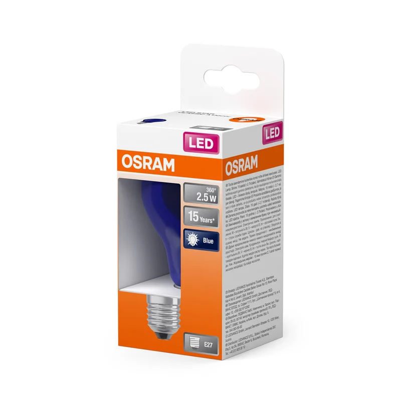Lampe LED OSRAM LED STAR DÉCOR CLASSIC A 2,5W 190 Bleu E27, 10 lm, 9000 K, Bleu