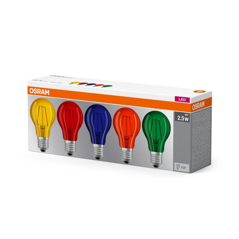Lampe LED OSRAM LED STAR DÉCOR CLASSIC A 2,5W 827 E27, blanc froid, lot de 5, différentes couleurs