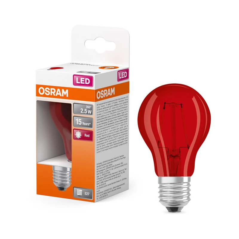 Lampe LED OSRAM LED STAR DÉCOR CLASSIC A 2,5W 510 Rouge E27, 45 lm, 1000 K, Rouge