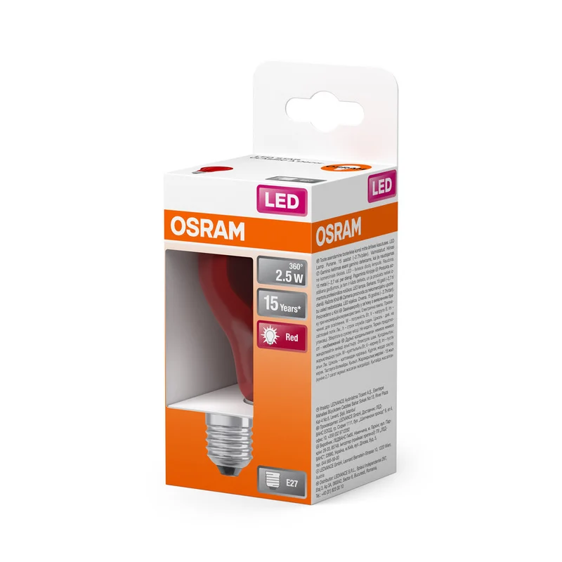 Lampe LED OSRAM LED STAR DÉCOR CLASSIC A 2,5W 510 Rouge E27, 45 lm, 1000 K, Rouge