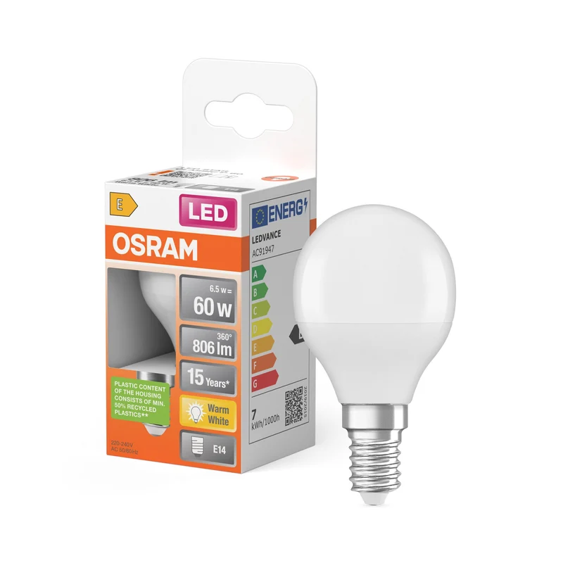 Lampe LED OSRAM LED STAR CLASSIC P 6,5W 827 Givrée E14, 806 lm, 2700 K, blanc chaud