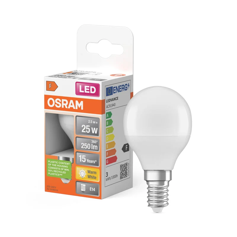 Lampe LED OSRAM LED STAR CLASSIC P 2,5W 827 Givrée E14, 250 lm, 2700 K, blanc chaud