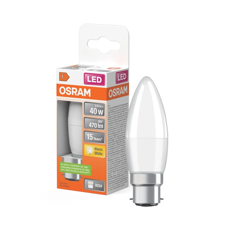 Lampe LED OSRAM LED STAR CLASSIC B 4,9W 827 Frosted B22d, 470 lm, 2700 K, blanc chaud