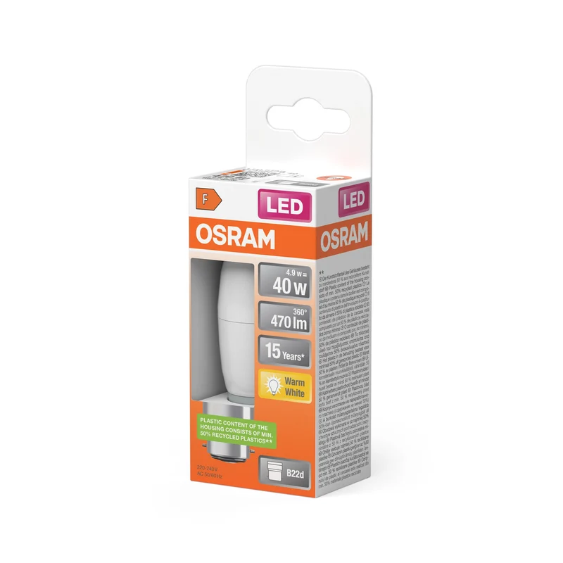 Lampe LED OSRAM LED STAR CLASSIC B 4,9W 827 Frosted B22d, 470 lm, 2700 K, blanc chaud