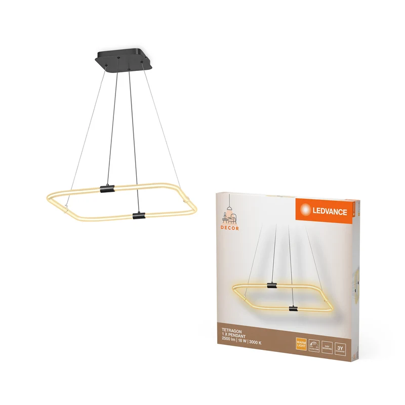 Suspension LEDVANCE DECOR Tetragon, 18 W, 3 000 K, 2 000 lm, blanc chaud, Click DIM