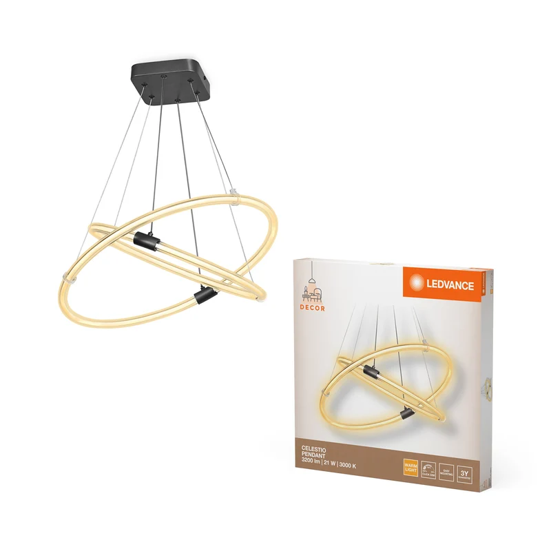 Suspension LEDVANCE DECOR Celestio, 21 W, 3 000 K, 2 400 lm, blanc chaud, Click DIM