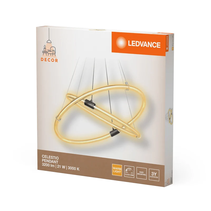 Suspension LEDVANCE DECOR Celestio, 21 W, 3 000 K, 2 400 lm, blanc chaud, Click DIM