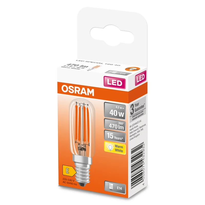 Lampe LED OSRAM LED SPECIAL T26 4,2W 827 Transparente E14, 470 lm, 2700 K, blanc chaud