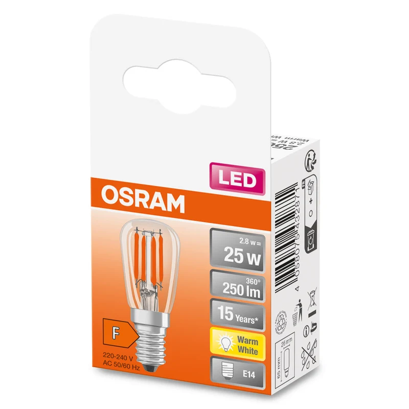 Lampe LED OSRAM LED SPECIAL T26 2,8W 827 Transparente E14, 250 lm, 2700 K, blanc chaud