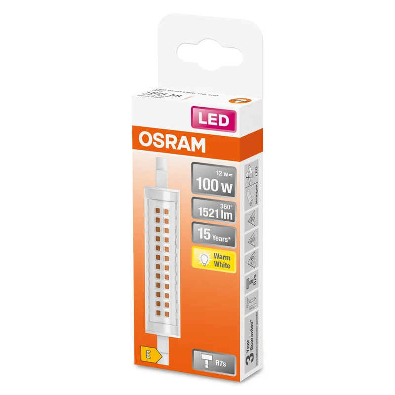 Lampe LED OSRAM LED SLIM LINE R7S 12W 827 Clear R7s, 1521 lm, 2700 K, blanc chaud
