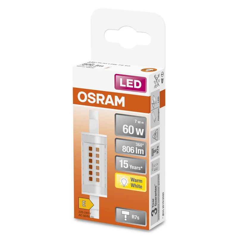 Lampe LED OSRAM LED SLIM LINE R7S 7W 827 Transparente R7s, 806 lm, 2700 K, blanc chaud