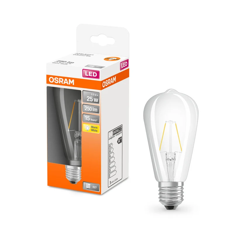 Lampe LED OSRAM LED Retrofit CLASSIC ST 2,5W 827 Transparente E27, 250 lm, 2700 K, blanc chaud