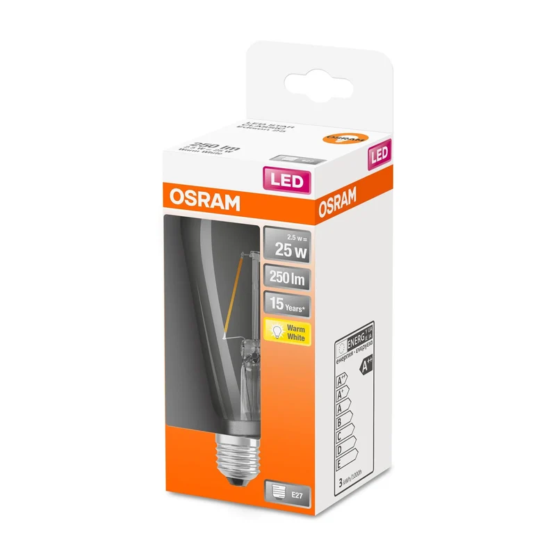 Lampe LED OSRAM LED Retrofit CLASSIC ST 2,5W 827 Transparente E27, 250 lm, 2700 K, blanc chaud