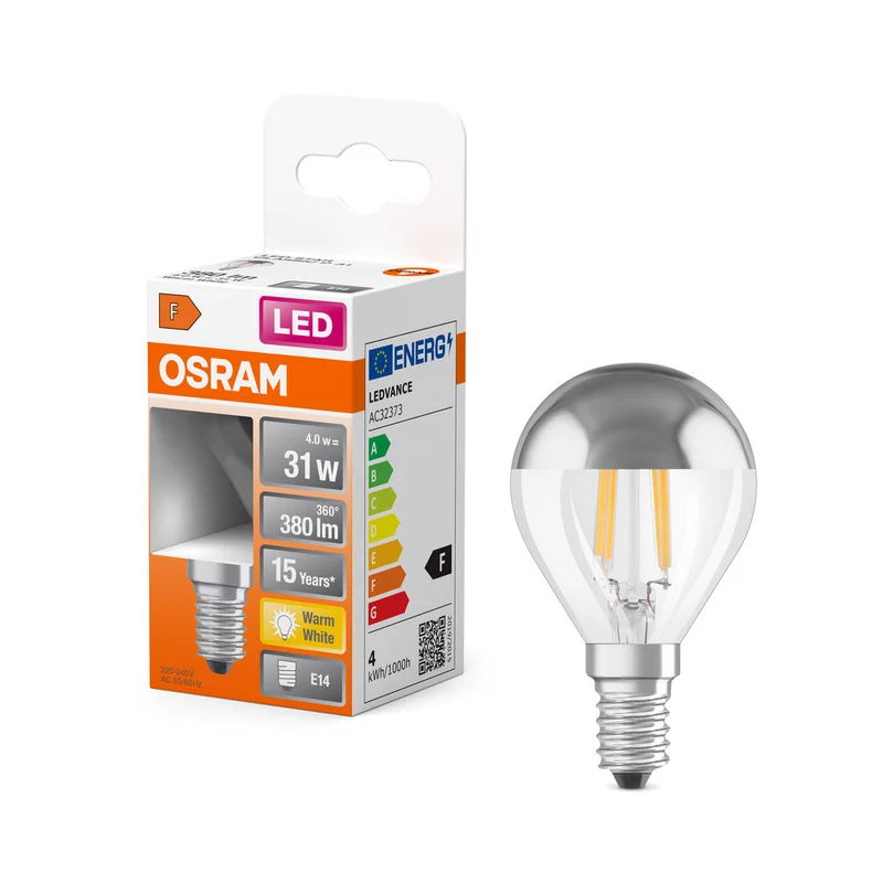 Lampe LED OSRAM LED Retrofit CLASSIC P Mirror 4W 827 Argent E14, 350 lm, 2700 K, blanc chaud