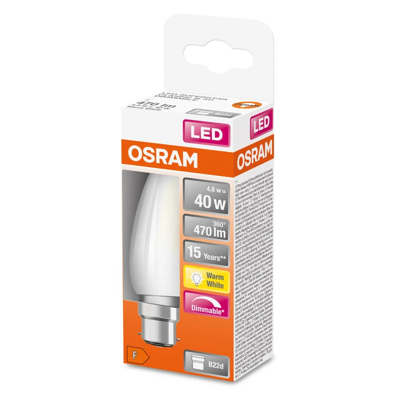 Lampe LED OSRAM LED Retrofit CLASSIC B DIM 4,8W 82 Frosted B22d, 470 lm, 2700 K, blanc chaud