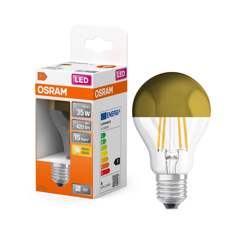 Lampe LED OSRAM LED Retrofit CLASSIC A Mirror 4W 827 Clear E27 Gold, 400 lm, 2700 K, Blanc chaud