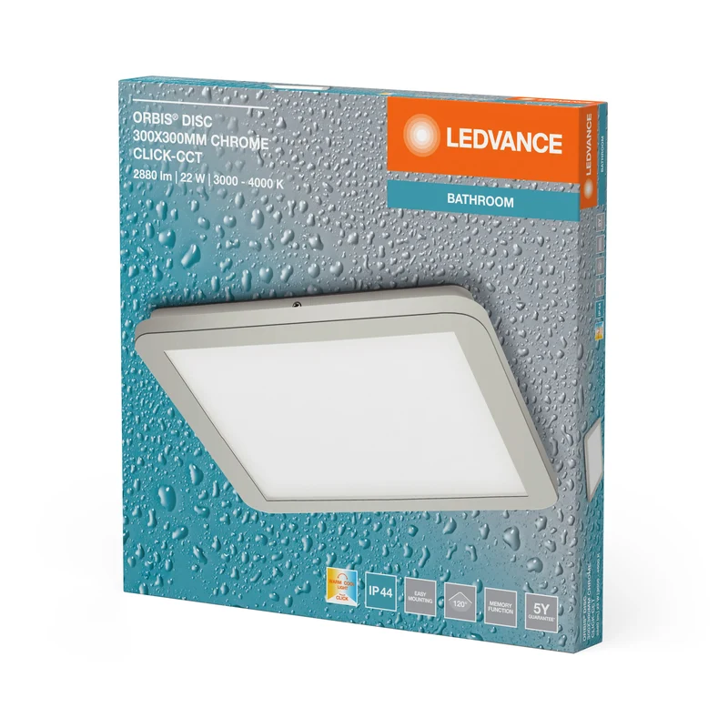 LEDVANCE ORBIS Disc plafonnier salle de bain 30x30cm 22W IP44 chrome