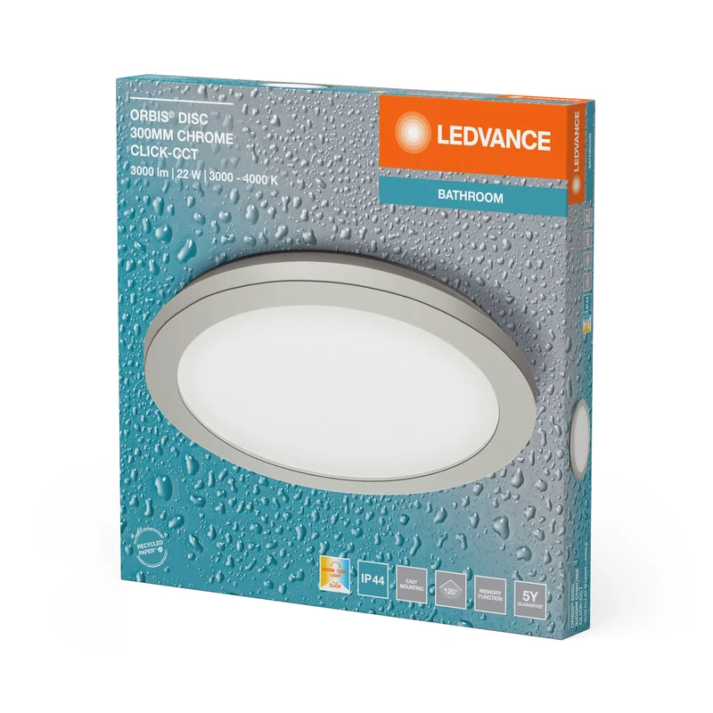 LEDVANCE ORBIS Disc plafonnier salle de bain 30cm 22W Click CCT IP44 chrome