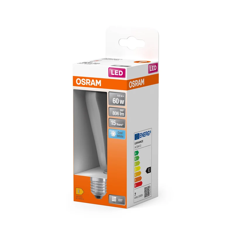 OSRAM LED Star Classic Lampe, forme Edison, 6.5W, 806lm, clair, blanc froid, E27