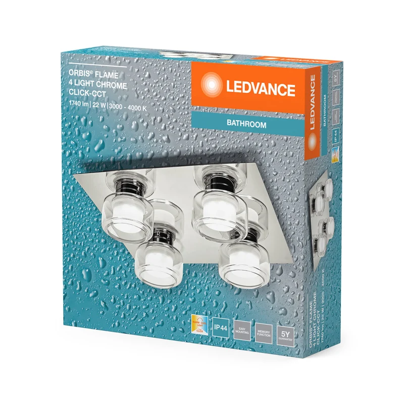 LEDVANCE ORBIS Plafonnier salle de bain Flame 22W Click CCT IP44 Chrome