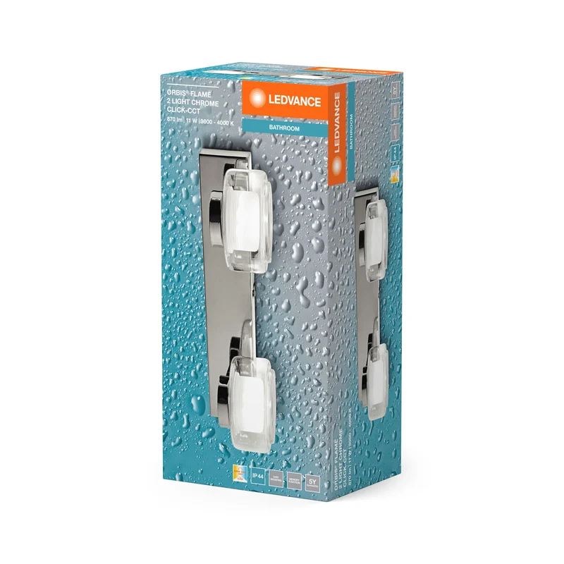 LEDVANCE ORBIS Applique Murale Salle de Bain Flamme 11W Click CCT IP44 Chrome