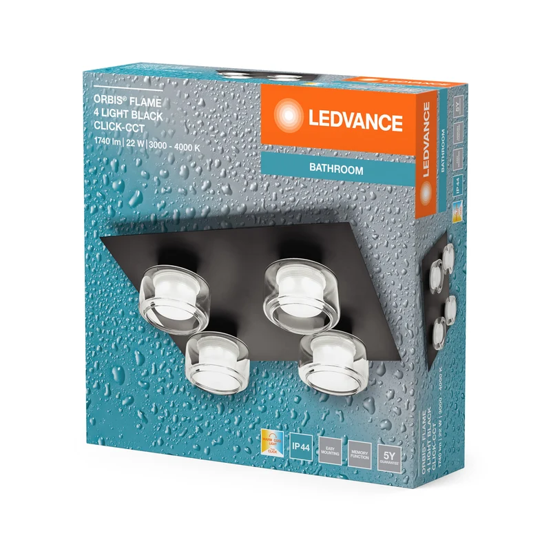 LEDVANCE ORBIS Flame plafonnier salle de bain 22W Click CCT IP44 noir