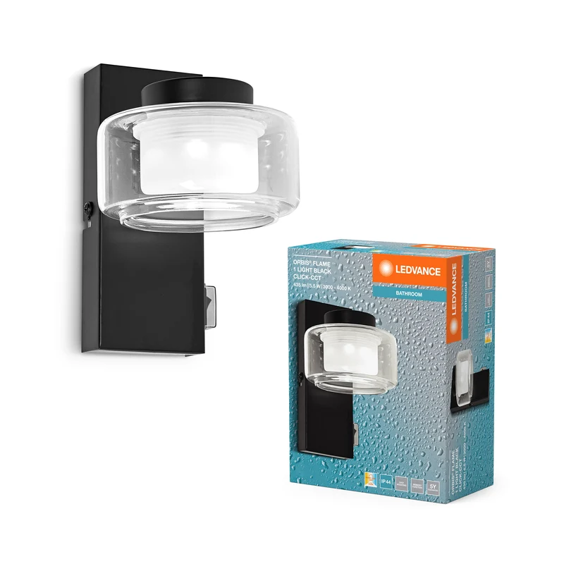 LEDVANCE ORBIS Flame applique salle de bain 5,5W Click CCT IP44 noir