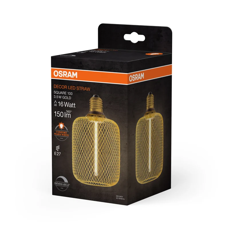 OSRAM DECOR LED Lampe à filament de paille Carré, Or, 3.5W, 150lm, Blanc chaud confortable, E27