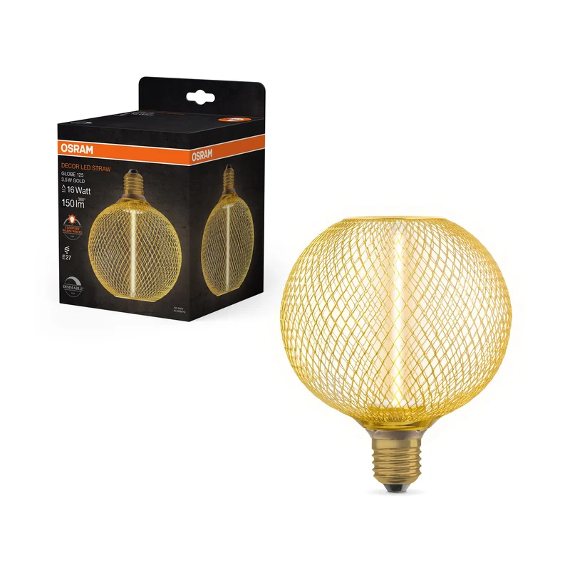 OSRAM DECOR LED Lampe à filament paille Globe, Or, 3.5W, 150lm, Blanc chaud confortable, E27