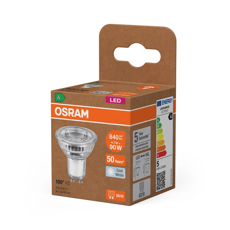 OSRAM Classe Énergie LED-Reflektor-Lampe, 4.7W, 850lm, EEK A, Blanc froid, GU10