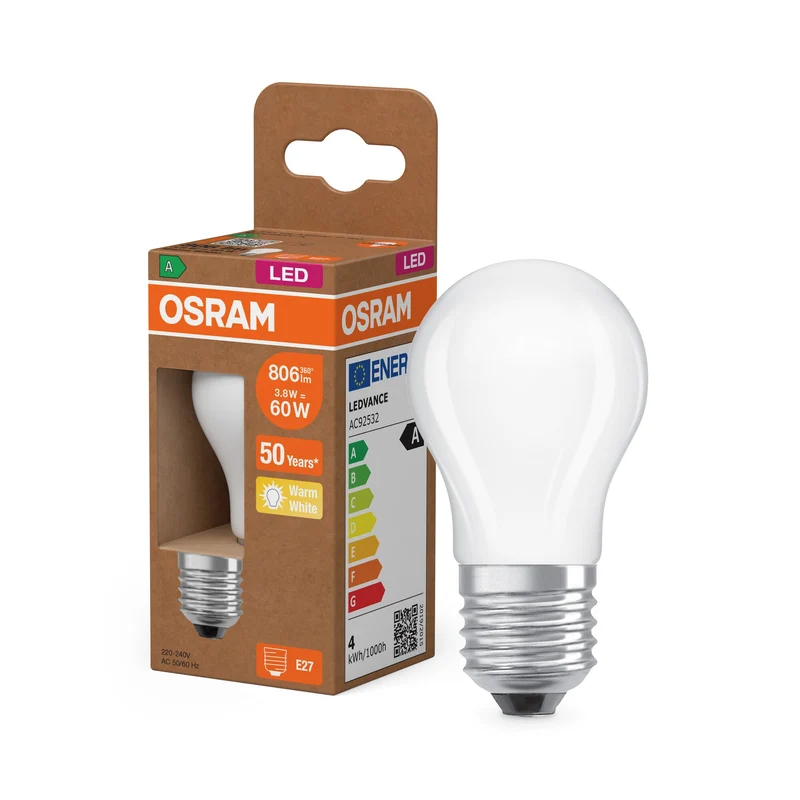 OSRAM Classe Énergie Ampoule LED, 3.8W, Givrée, EEK A, E27, Blanc chaud