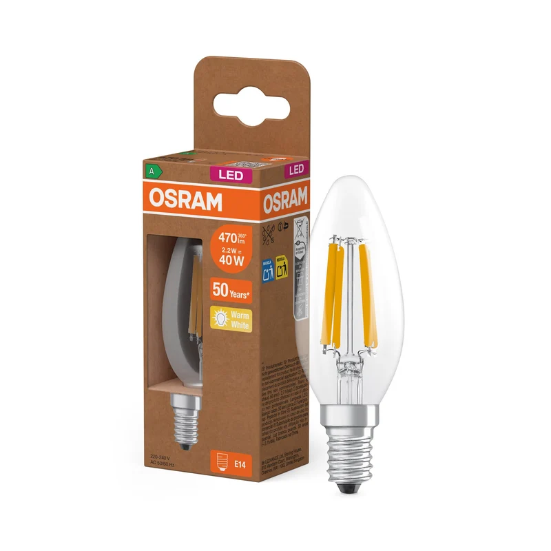 OSRAM LED Superstar Classic Lampe Claire, 2.2W, 470lm, EEK A, Blanc chaud, E14