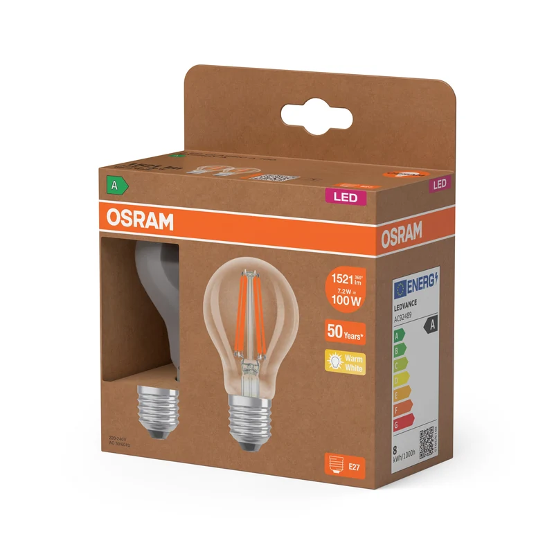 OSRAM LED Superstar Classic Lampe Claire, 7.2W, 1521lm, E27 Blanc chaud Pack de 2