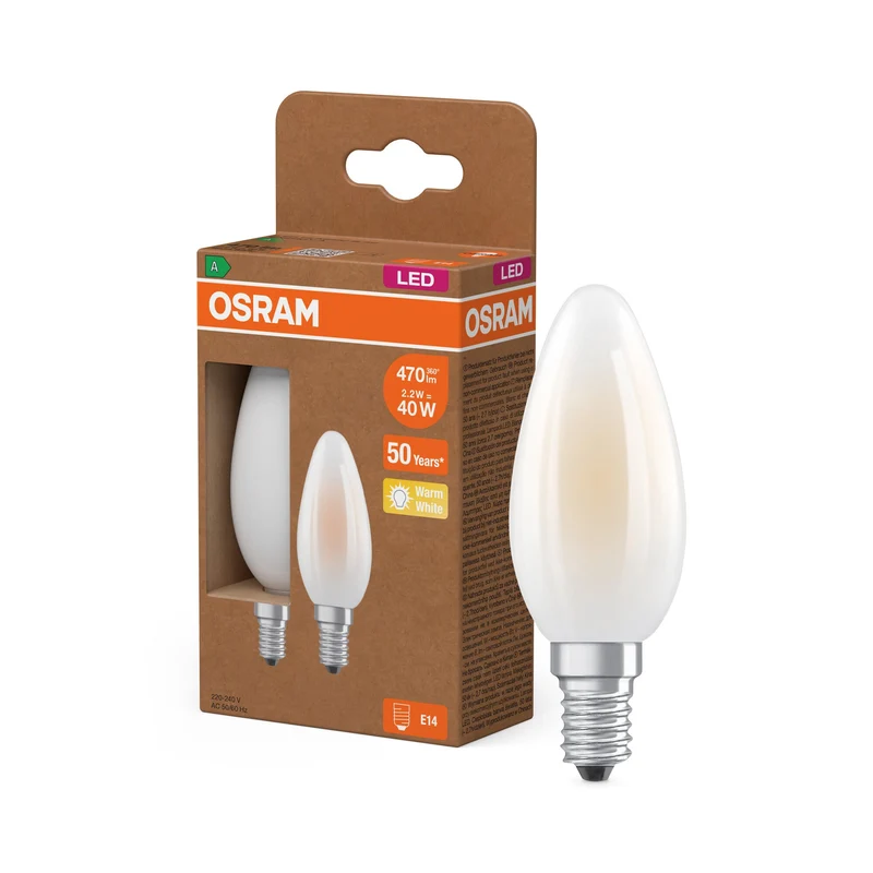 OSRAM LED Superstar Classic Lampe givrée, 2.2W, 470lm, E14, blanc chaud pack de 2