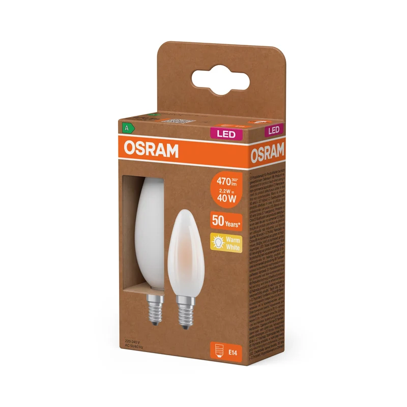 OSRAM LED Superstar Classic Lampe givrée, 2.2W, 470lm, E14, blanc chaud pack de 2