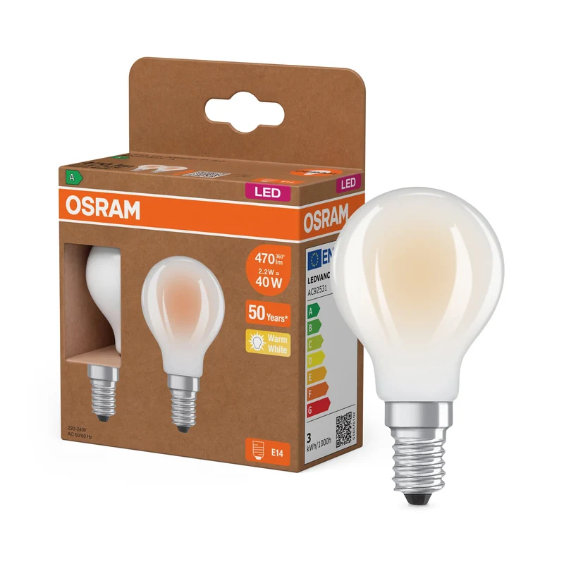 OSRAM LED Superstar Classic Lampe givrée, 2.2W, 470lm, 45mm, blanc chaud, E14