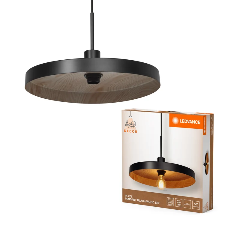 LEDVANCE DECOR Suspension Plaque E27 Suspension Noir Bois LEDVANCE DECOR