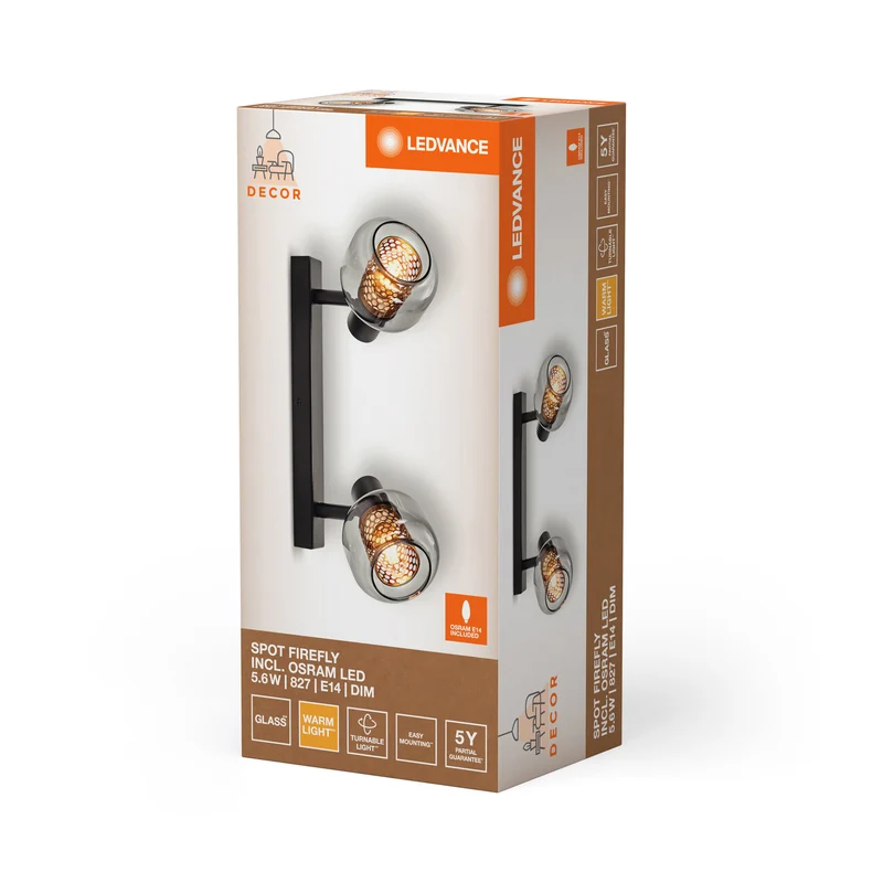 LEDVANCE DECOR Spot Firefly plafonnier, lampe OSRAM incluse, noir, 2 x 2,8W, E14