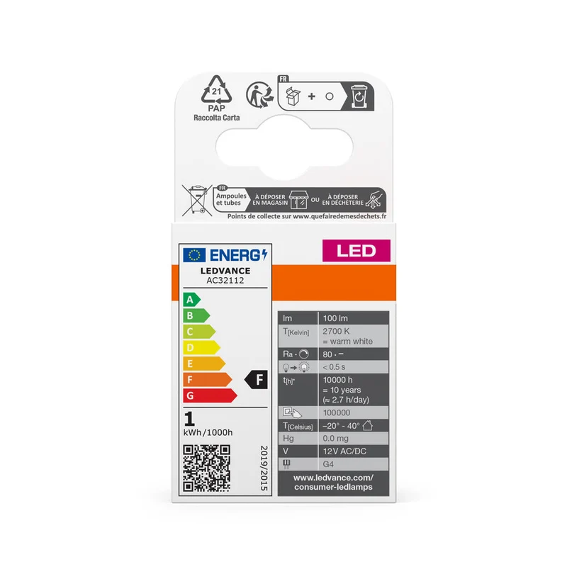 OSRAM lampe à broche LED lampe PIN blanc chaud clair, 12 V, 1 W, 27000 K, G4 pack de 5