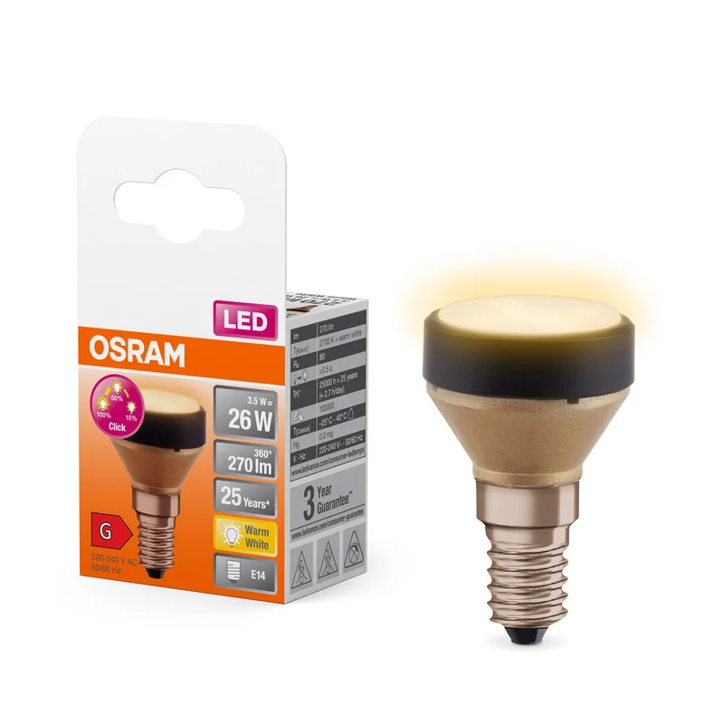 OSRAM LAMPE LED PLATE Lampe design ultracompacte, gradation 3 niveaux, 2700K, 3.5W, mat, E14, blanc chaud