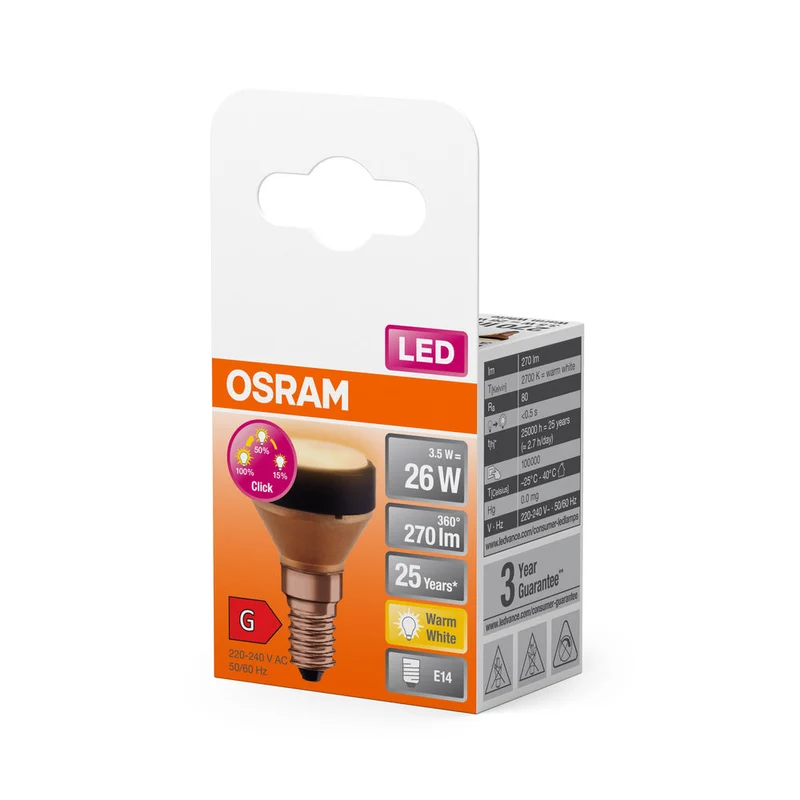 OSRAM LAMPE LED PLATE Lampe design ultracompacte, gradation 3 niveaux, 2700K, 3.5W, mat, E14, blanc chaud