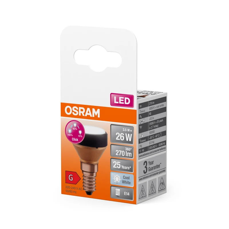 OSRAM LAMPE LED PLATE Lampe design ultracompatte, gradation 3 niveaux, 4000K, 3.5W, mat, E14, blanc froid